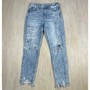 American Eagle Comfort Stretch Waistband Mom Jean Distressed Destroyed Jeans 0